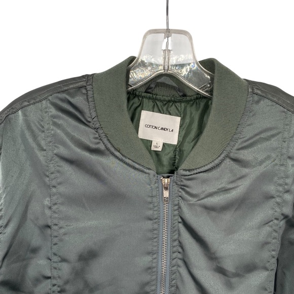 Cotton Candy LA Olive Green Satin Bomber Jacket - Picture 4 of 10